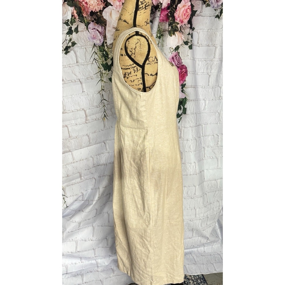 Minimalist Linen Blend Midi Dress Neutral Coastal Quiet Luxury Capsule Large - Picture 6 of 12